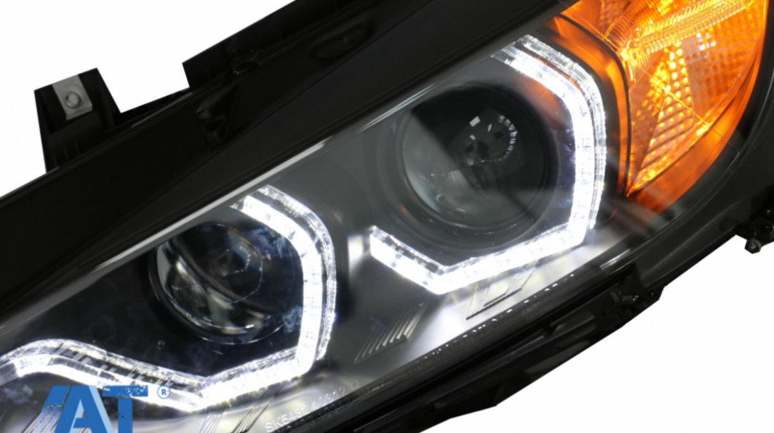 Faruri Full Angel Eyes LED DRL compatibil cu BMW 3 Series F30 F31 Sedan Touring (10.2011-05.2015) Negre