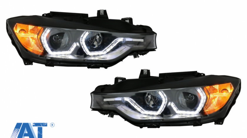 Faruri Full Angel Eyes LED DRL compatibil cu BMW 3 Series F30 F31 Sedan Touring (10.2011-05.2015) Negre