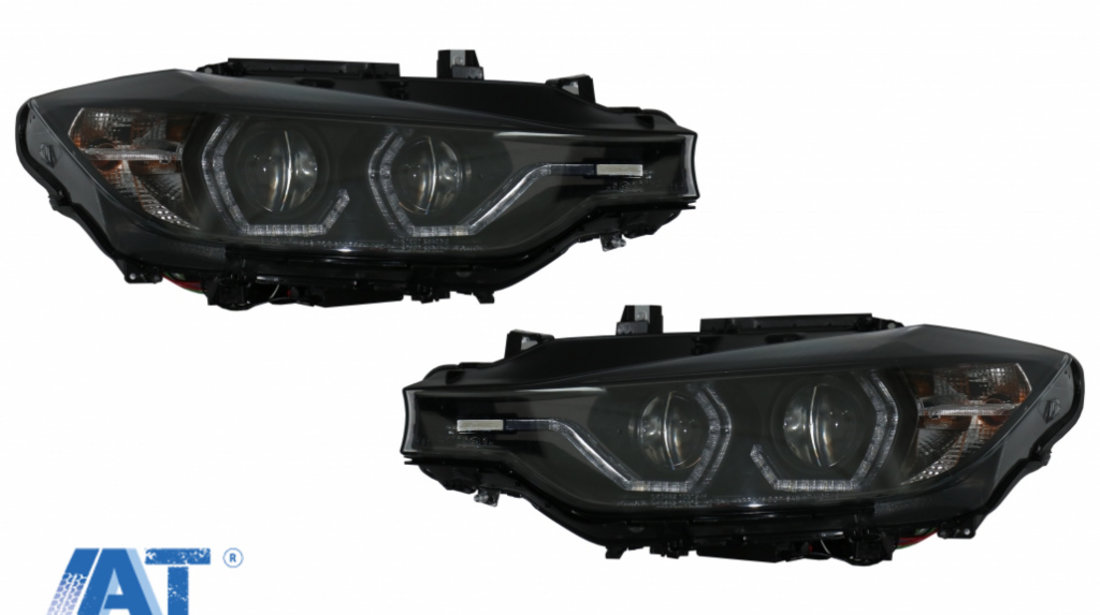 Faruri Full Angel Eyes LED DRL compatibil cu BMW 3 Series F30 F31 Sedan Touring (10.2011-05.2015) Negre