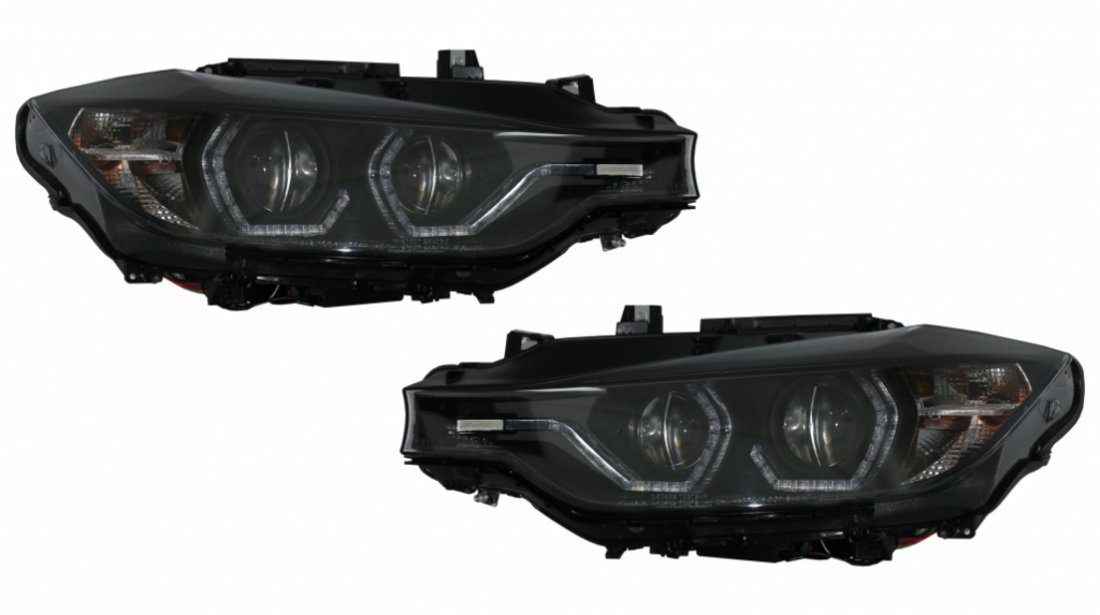 Faruri Full Angel Eyes LED DRL compatibil cu BMW 3 Series F30 F31 Sedan Touring (10.2011-05.2015) Negre HLBMF30M3