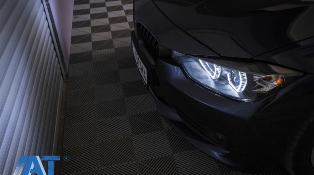 Faruri Full Angel Eyes LED DRL compatibil cu BMW 3 Series F30 F31 Sedan Touring (10.2011-05.2015) Negre