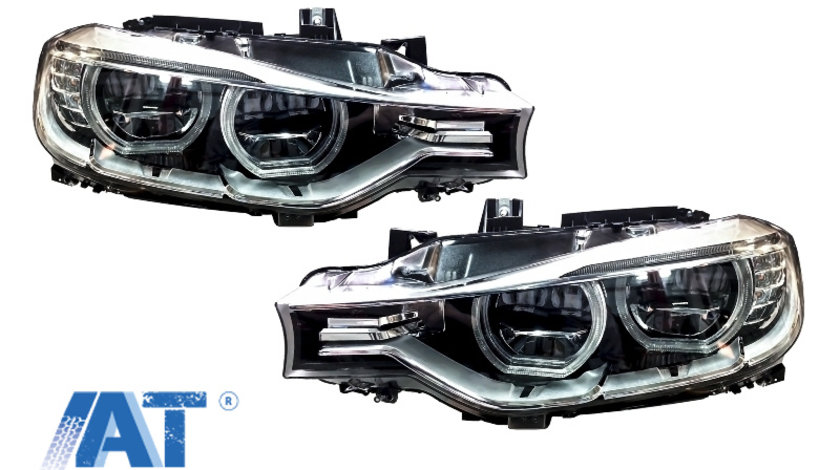 Faruri Full LED Angel Eyes compatibil cu BMW Seria 3 F30 F31 Sedan Touring (2011-up)