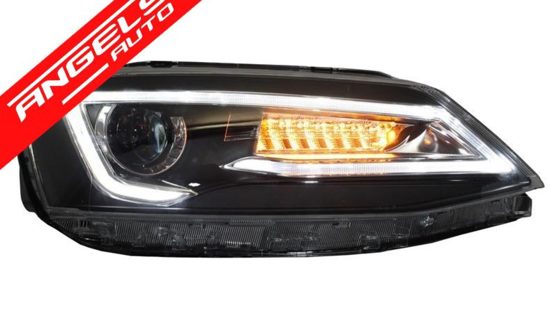 Faruri Jetta Mk6 cu Lupe LED DRL 11-17 Semnal LED Dinamic Secvential