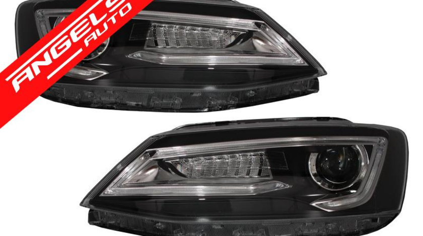 Faruri Jetta Mk6 cu Lupe LED DRL 11-17 Semnal LED Dinamic Secvential