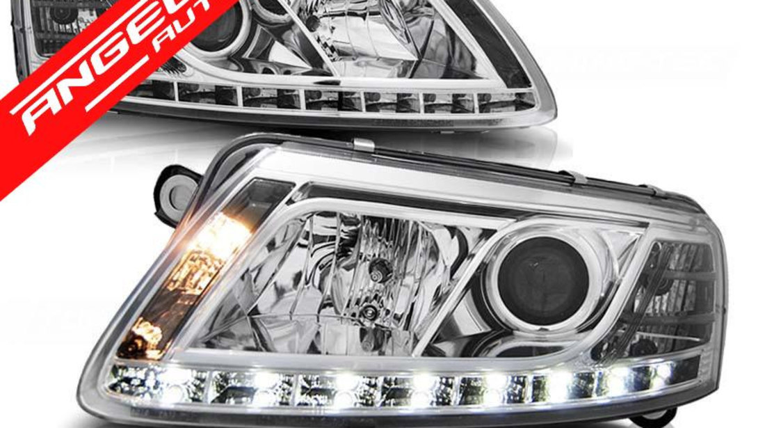 Faruri LED Audi A6 C6 2004-2008 DRL Crom