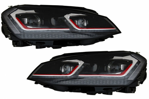 Faruri LED Bi-xenon Look compatibil cu VW Golf 7 VII (2012-2017) Facelift G7.5 GTI Design cu Semnal ...