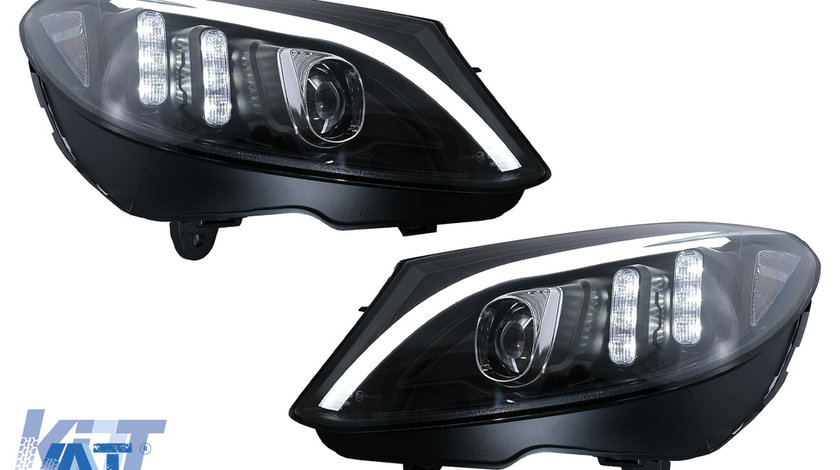 Faruri LED compatibil cu Mercedes C-Class W205 S205 A205 C205 (2014-2018) Negru Semnal Dinamic Secvential