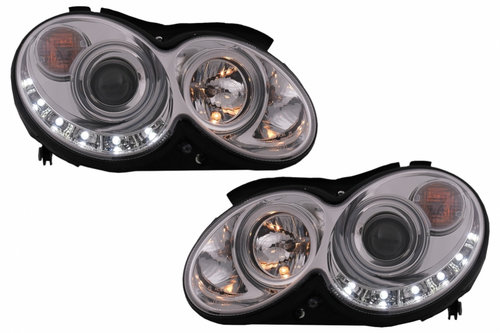 Faruri LED compatibil cu Mercedes CLK W209 C209 Coupe A209 Cabrio (2003-2010) Crom HLMBW209CLED