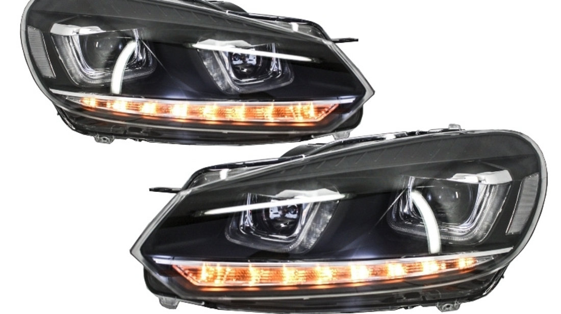 Faruri LED compatibil cu VW Golf 6 VI (2008-2013) Design Golf 7 3D U Design Semnal LED Dinamic HLVWG6U