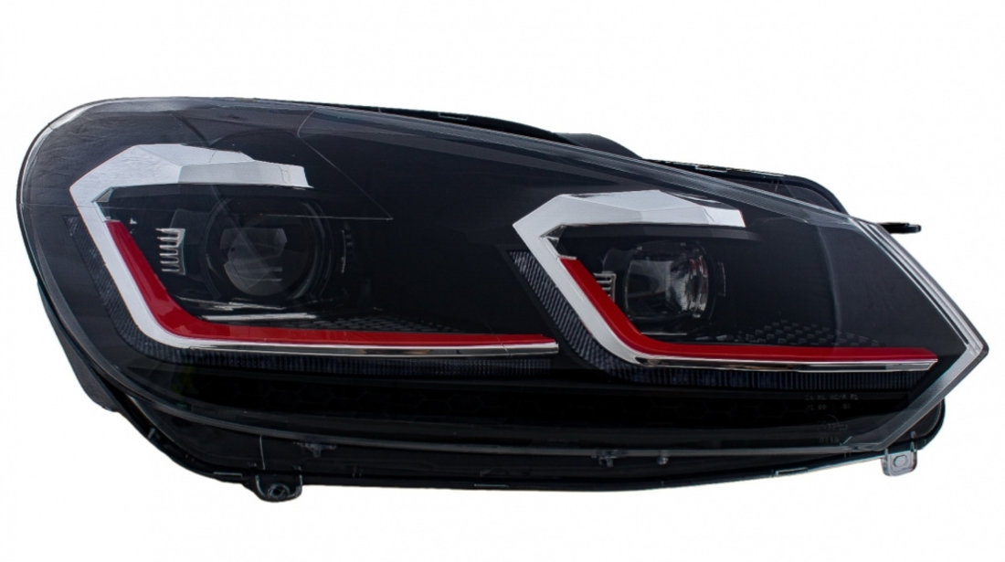 Faruri LED compatibil cu VW Golf 6 VI (2008-2013) Facelift G7.5 GTI Design Rosu Semnalizare Secventiala LHD HLVWG6FR