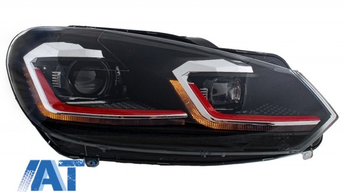 Faruri LED compatibil cu VW Golf 6 VI (2008-2013) Facelift G7.5 GTI Design Rosu Semnalizare Secventiala LHD