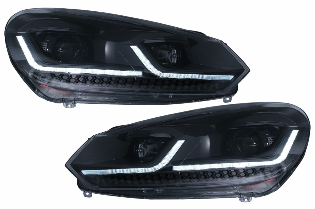 Faruri LED compatibil cu VW Golf 6 VI (2008-2013) Facelift G7.5 Design Negru Semnalizare Secventiala LHD HLVWG6FB