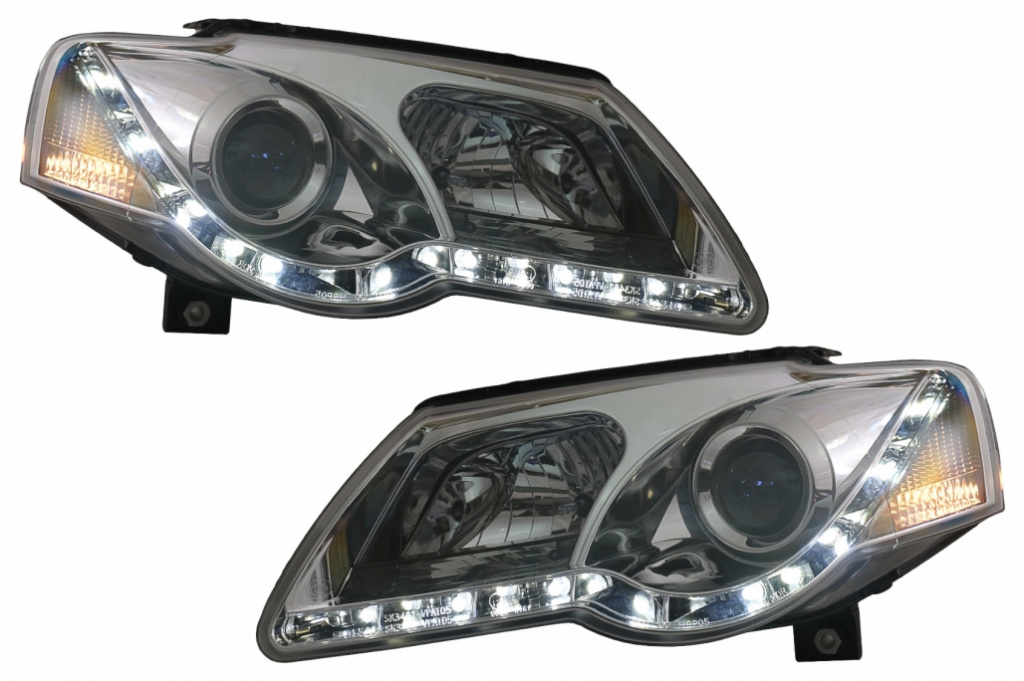 Faruri LED compatibil cu VW Passat B6 3C (03.2005-2010) Crom HLVWPA3CLEDC