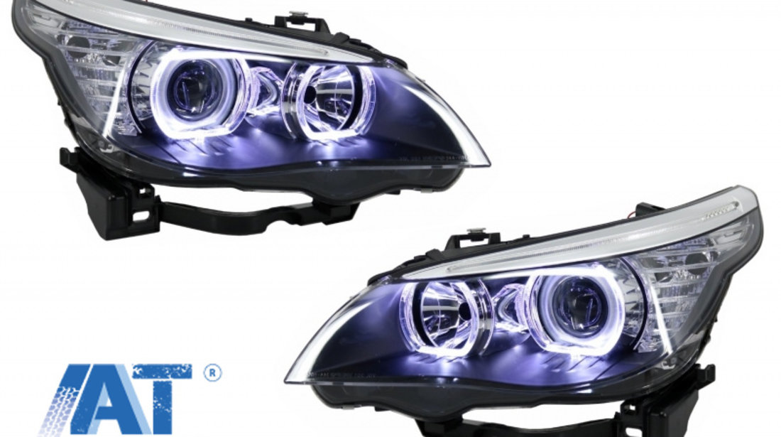 Faruri LED Dayline Angel Eyes compatibil cu BMW Seria 5 E60 E61 (2003-2007) LCI Design