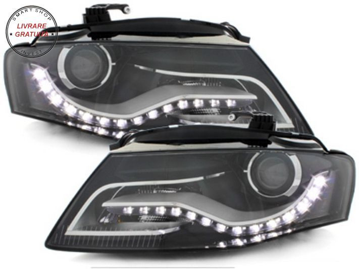 Faruri LED DRL Audi A4 B8 8K (04.2008-2011) cu Lumini de zi Integrate Negru- livrare gratuita