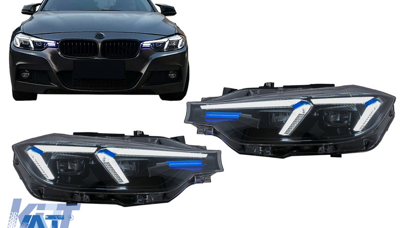 Faruri LED DRL compatibil cu BMW 3 Series F30 F31 Sedan Touring (10.2011-05.2015) Upgrade la G20 2024 Design pentru Halogen