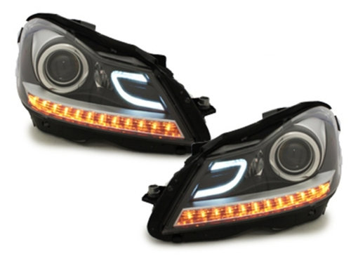 Faruri LED DRL compatibil cu Mercedes C-Class W204 S204 C204 Facelift (2011-2014) Negru SWMB22ADGXB