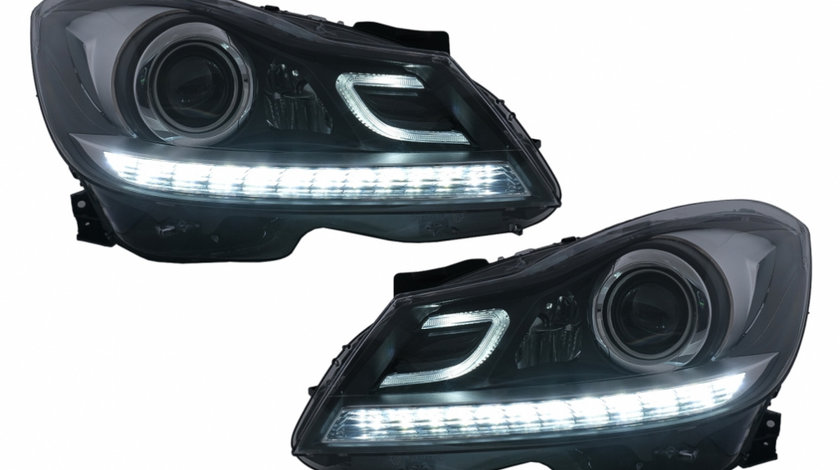 Faruri LED DRL compatibil cu Mercedes C-Class W204 S204 Facelift (2011-2014) Negru Semnal Dinamic HLMBW204LD