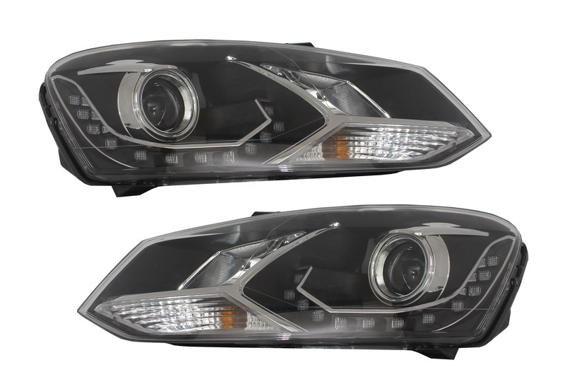 Faruri LED DRL Lumini de zi Optic Dayline compatibil cu VW Polo 6R Negre SWV24EGXB