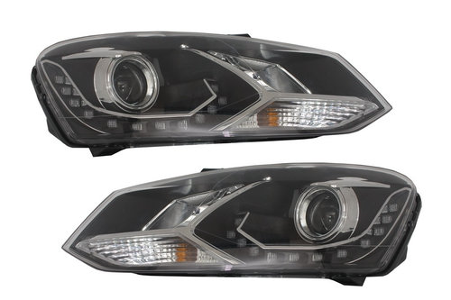 Faruri LED DRL Lumini de zi Optic Dayline compatibil cu VW Polo 6R Negre SWV24EGXB