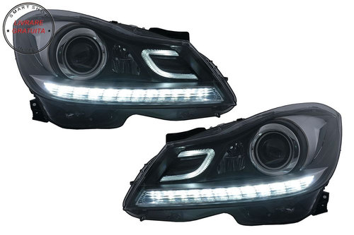 Faruri LED DRL Mercedes C-Class W204 S204 Facelift (2011-2014) Negru Semnal Dinami- livrare gratuita