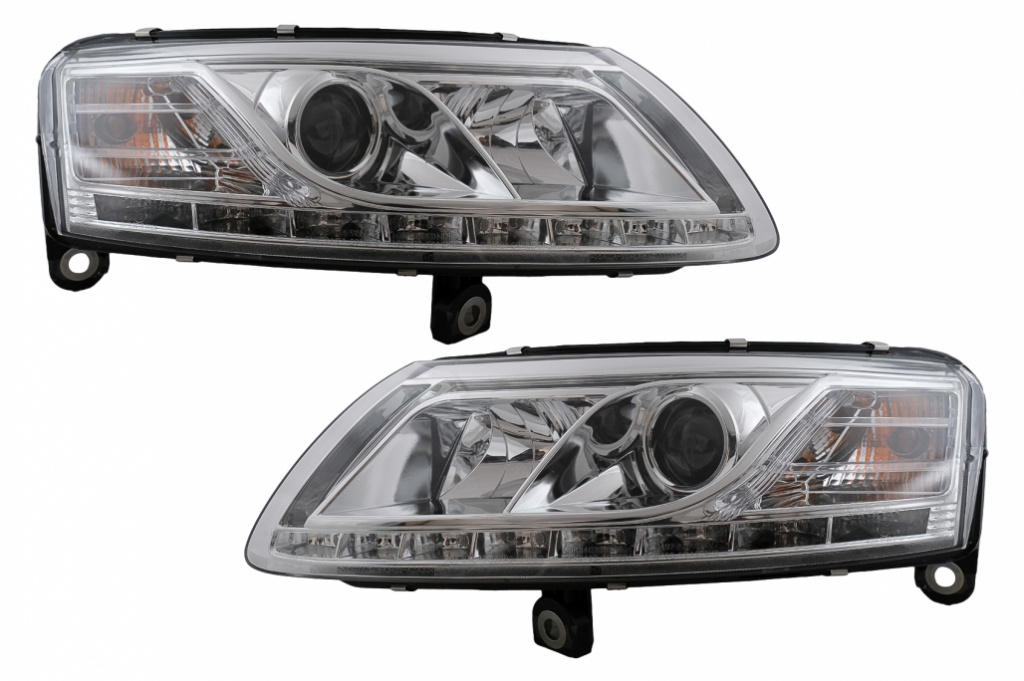 Faruri LED DRL Xenon compatibil cu Audi A6 4F C6 (04.2004-2008) Crom HLAUA64FD2SC