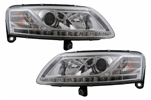 Faruri LED DRL Xenon compatibil cu Audi A6 4F C6 (04.2004-2008) Crom HLAUA64FD2SC