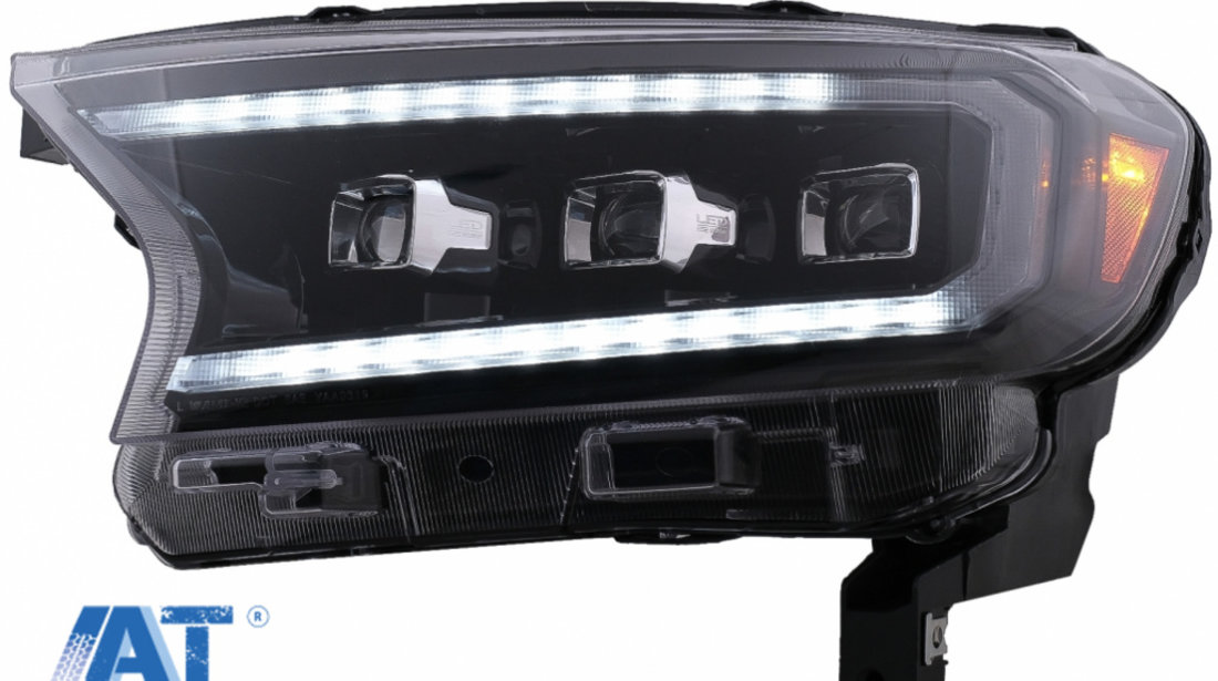 Faruri LED Light Bar Dynamic Start-up Display compatibil cu Ford Ranger Raptor (2015-2020) LHD Negru cu Semnal Dinamic Matrix Proiector