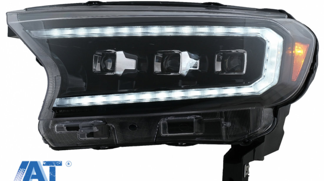 Faruri LED Light Bar Dynamic Start-up Display compatibil cu Ford Ranger Raptor (2015-2020) LHD Negru cu Semnal Dinamic Matrix Proiector