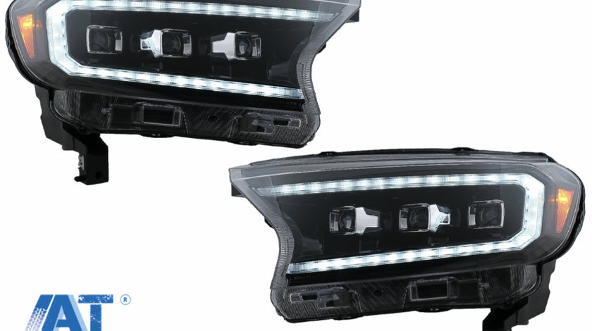 Faruri LED Light Bar Dynamic Start-up Display compatibil cu Ford Ranger Raptor (2015-2020) LHD Negru cu Semnal Dinamic Matrix Proiector