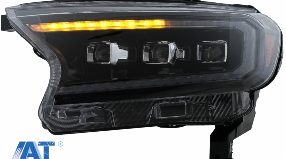 Faruri LED Light Bar Dynamic Start-up Display compatibil cu Ford Ranger Raptor (2015-2020) LHD Negru cu Semnal Dinamic Matrix Proiector
