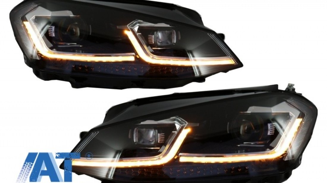 Faruri LED RHD compatibil cu VW Golf 7 VII (2012-2017) Facelift G7.5 R Line Look cu Semnal Dinamic