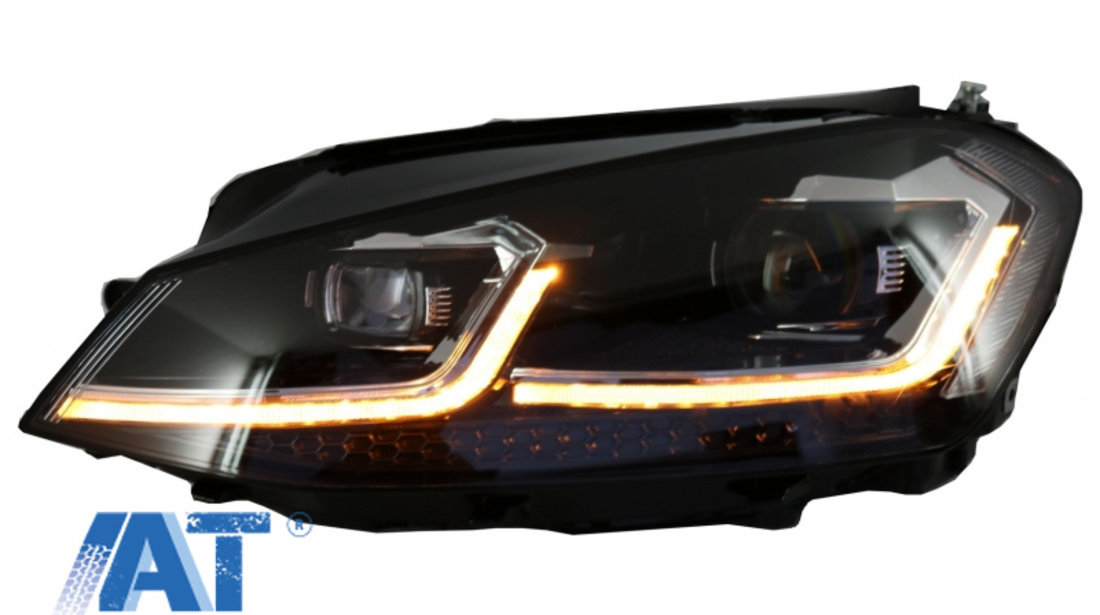 Faruri LED RHD compatibil cu VW Golf 7 VII (2012-2017) Facelift G7.5 R Line Look cu Semnal Dinamic