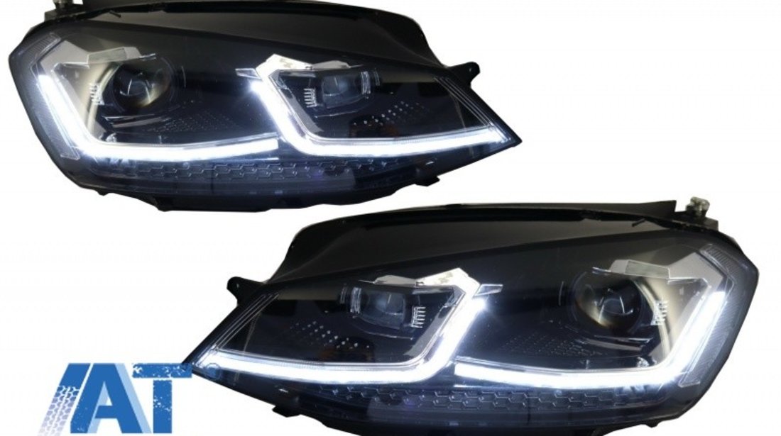 Faruri LED RHD compatibil cu VW Golf 7 VII (2012-2017) Facelift G7.5 R Line Look cu Semnal Dinamic