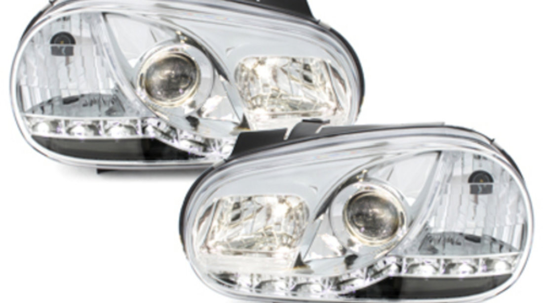 Faruri LED VW Golf 4 98-02 echipate cu lumina de zi LED chrom
