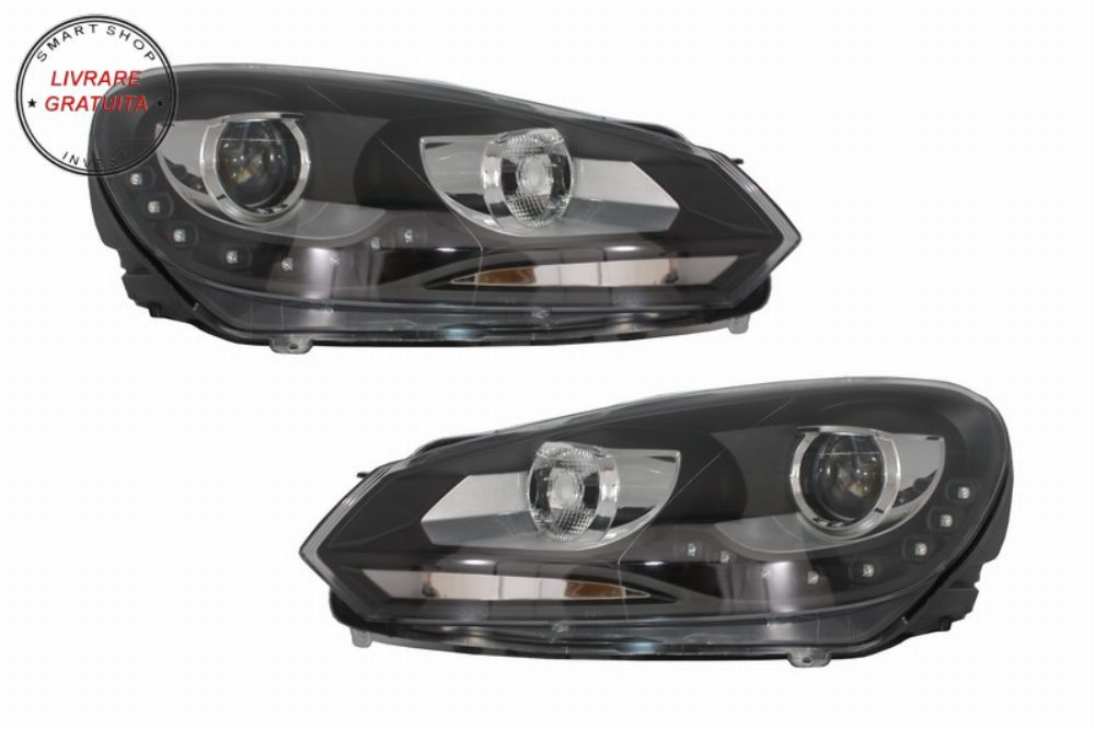 Faruri LED VW Golf 6 VI (10.2008-2012) DAYLIGHT DRL GTI Look Negru- livrare gratuita
