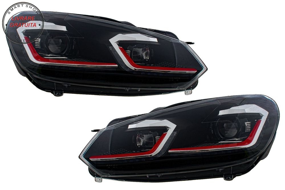 Faruri LED VW Golf 6 VI (2008-2013) Facelift G7.5 GTI Design Rosu Semnalizare Secv- livrare gratuita