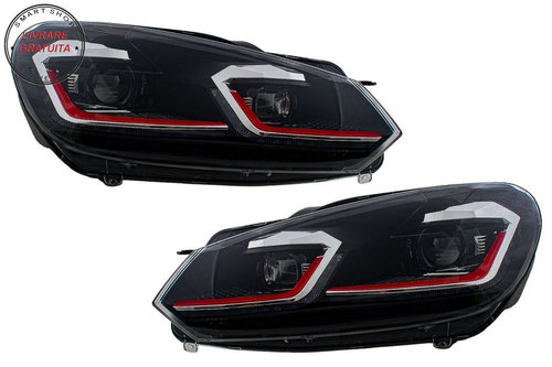 Faruri LED VW Golf 6 VI (2008-2013) Facelift G7.5 GTI Design Rosu Semnalizare Secv- livrare gratuita