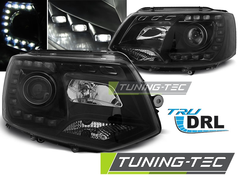 Faruri TRUE DRL BLACK compatibila VW T5 2010-2015