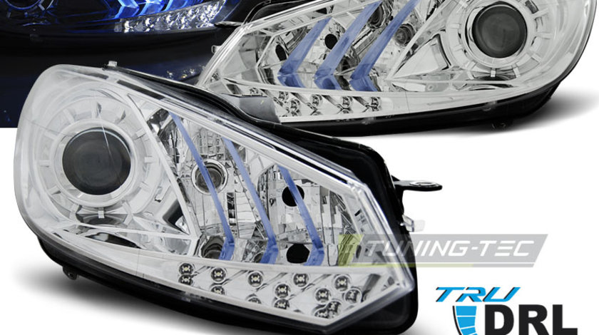 Faruri TRUE DRL Crom look BLUE LIGHT compatibila VW GOLF 6 10.08- 12