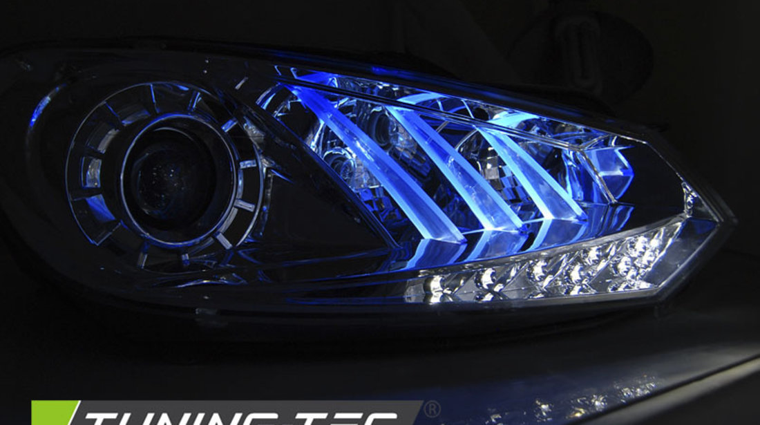 Faruri TRUE DRL Crom look BLUE LIGHT compatibila VW GOLF 6 10.08- 12