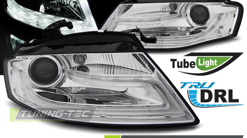 Faruri TRUE DRL Crom look compatibila AUDI A4 B8 04.08-11