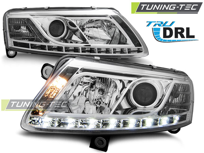Faruri TRUE DRL Crom look compatibila AUDI A6 C6 04.04-08