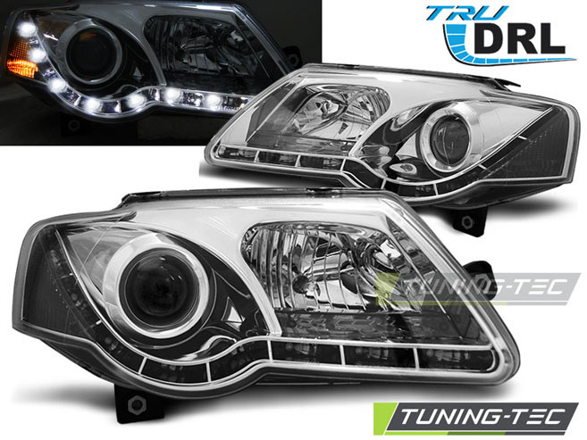 Faruri TRUE DRL Crom look compatibila VW PASSAT B6 3C 03.05-10