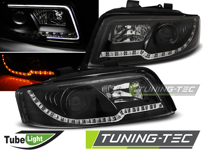 Faruri TUBE LIGHT BLACK compatibila AUDI A4 10.00-10.04
