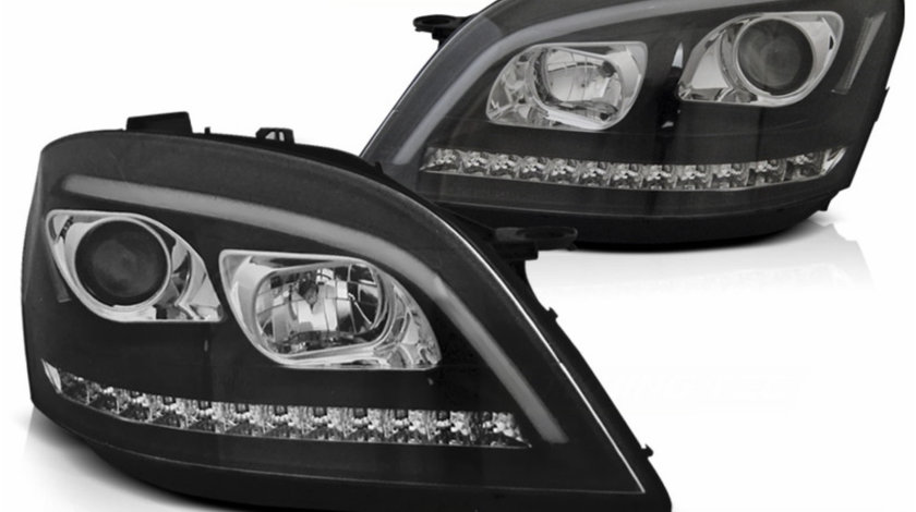 Faruri Tube Light compatibil cu Mercedes M-Class W164 (2005-2008) Negru cu Semnal Dinamic HLMBW164B