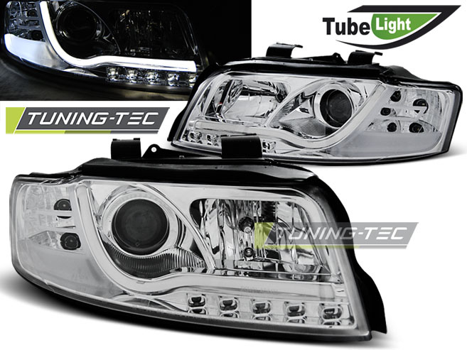 Faruri TUBE LIGHT Crom look compatibila AUDI A4 10.00-10.04