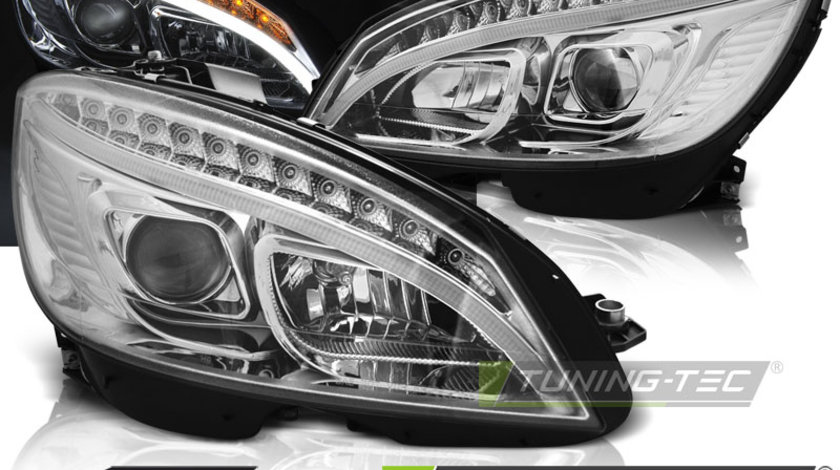 Faruri TUBE LIGHT Crom look compatibila MERCEDES W204 07-10