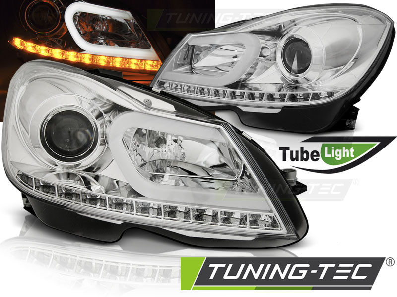 Faruri TUBE LIGHT Crom look compatibila MERCEDES W204 11-14