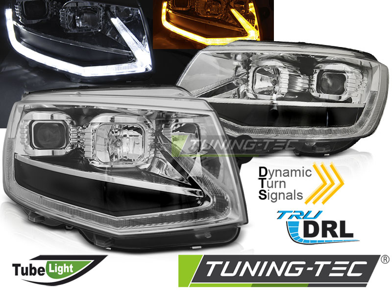 Faruri TUBE LIGHT Crom look DRL SEQ compatibila VW T6 15-19